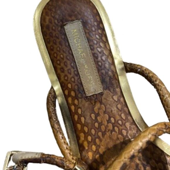 Michael Kors WOMEN’s Brown & Gold Snake Embossed Leather Slingback Flats Sz-8 - Picture 3 of 5